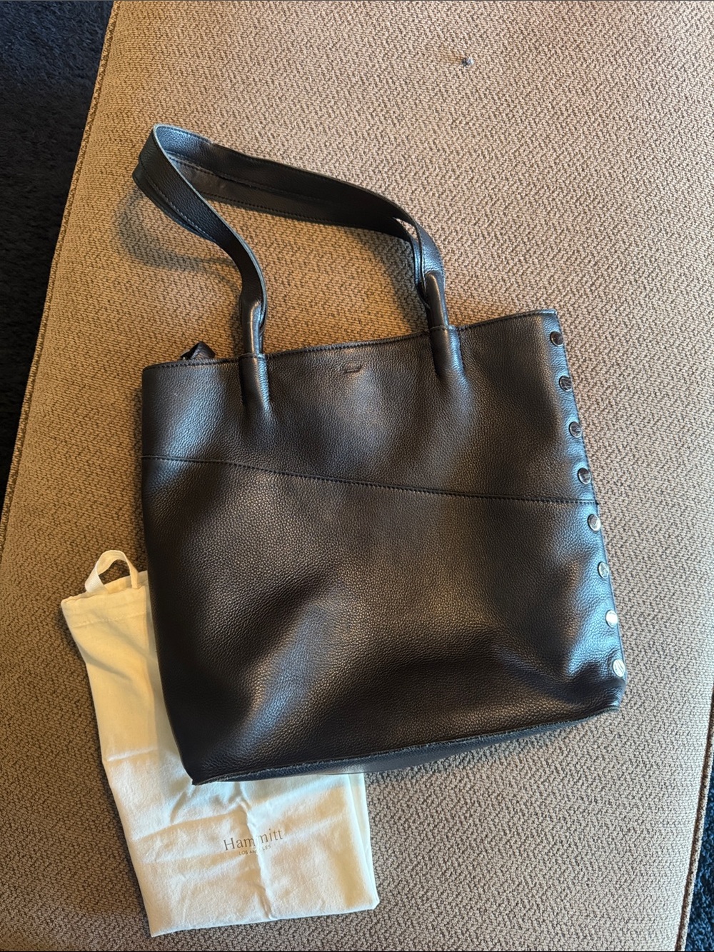 Hammitt Classic Black Leather Tote with Stud Detail